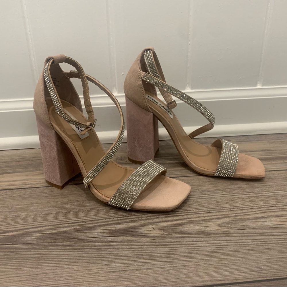 Steve Madden faux suede 4-inch sparkly nude heels